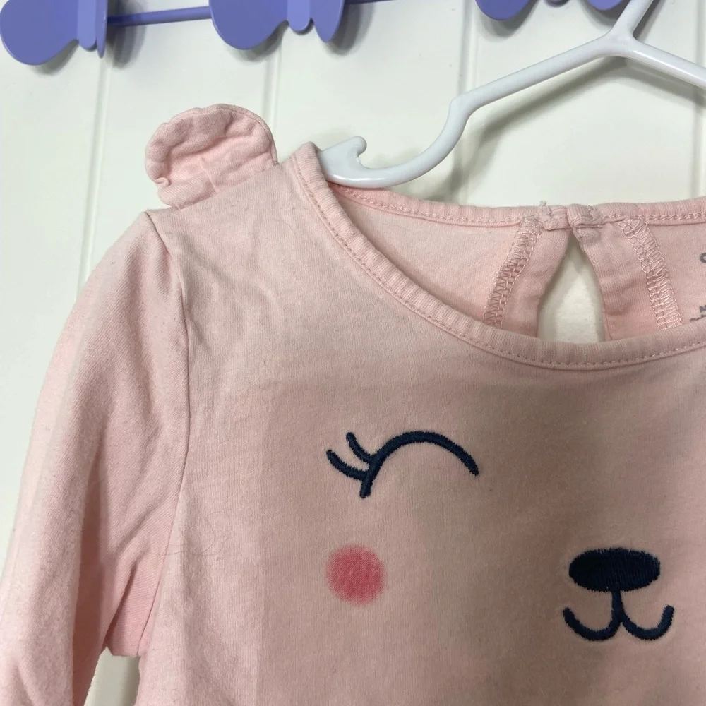 NWOT Carter’s toddler girl’s pale pink bear face decal long sleeve shirt 4T‎